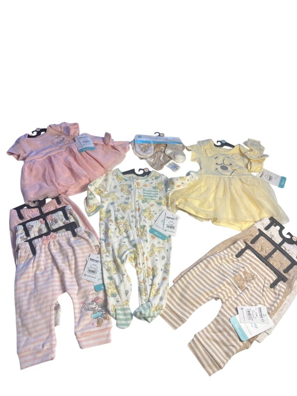 Disney Baby Clothing Bundle 0/3 2 dresses, 6 bottoms, one sleeper, sock set NWT